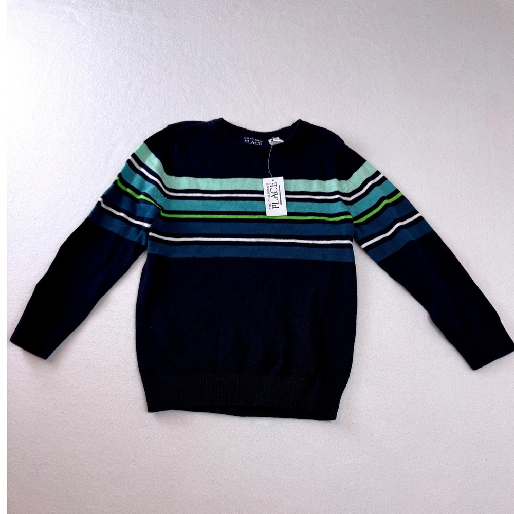 NWT The Children's Place Boys Striped Crew Neck Sweater 4T Navy Blue Cotton